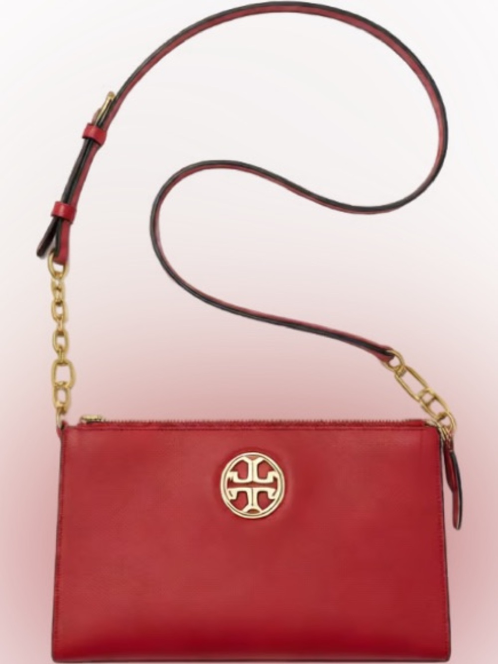 Tory Burch Red Leather Crossbody with Gold Logo Accent